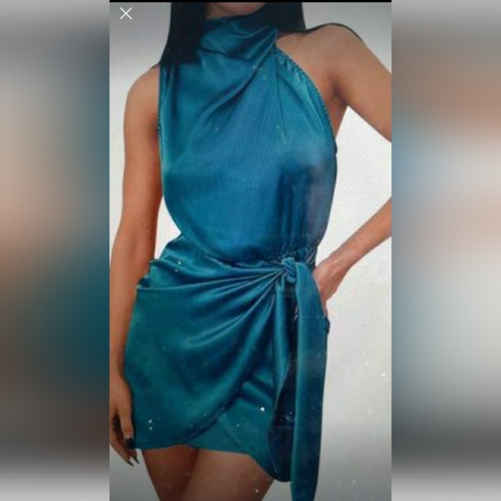 Small Teal Satin Wrap Dress